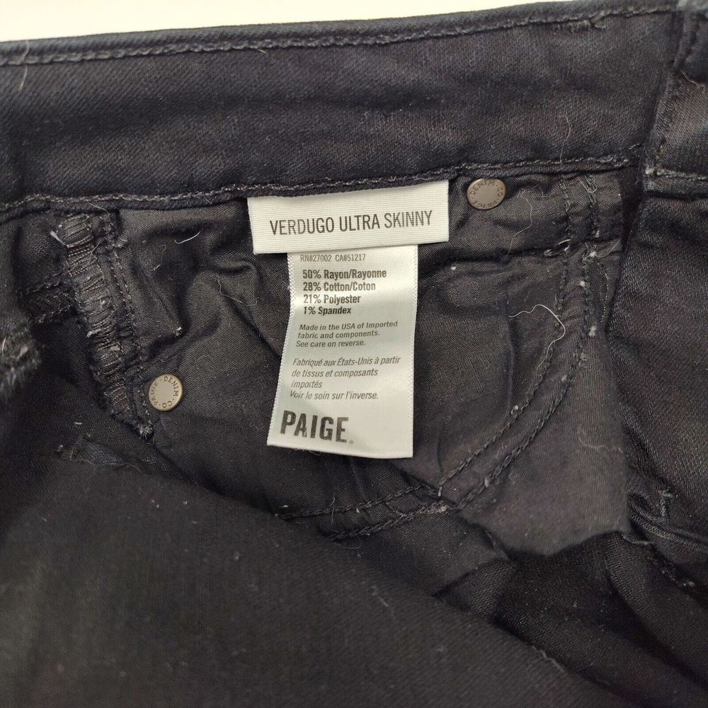 Paige Jeans Womens 27 Black Verdugo Ultra Skinny Stretch Destroyed Mid Rise - Picture 5 of 5